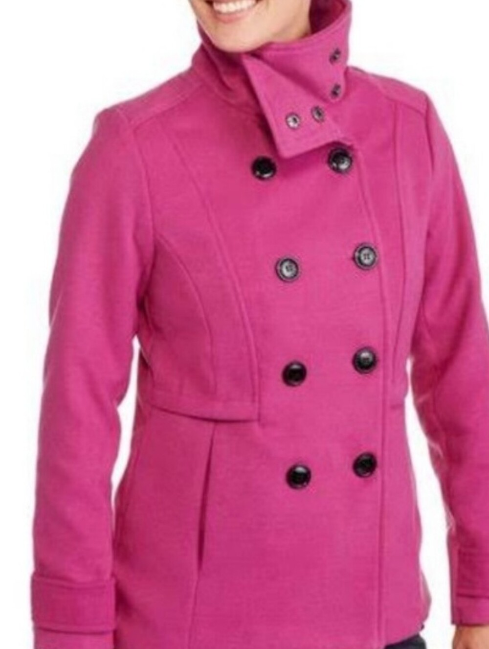 fresh Double-Breasted Fuschia Pink Pea Coat